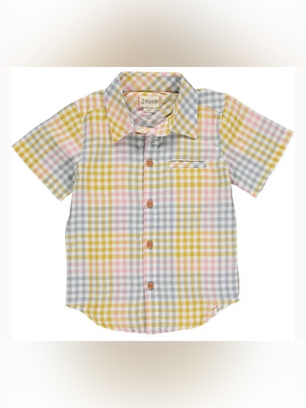 Me & Henry London Short-Sleeve Button-Down Shirt in Pastel Plaid Size 6/9 Mth
